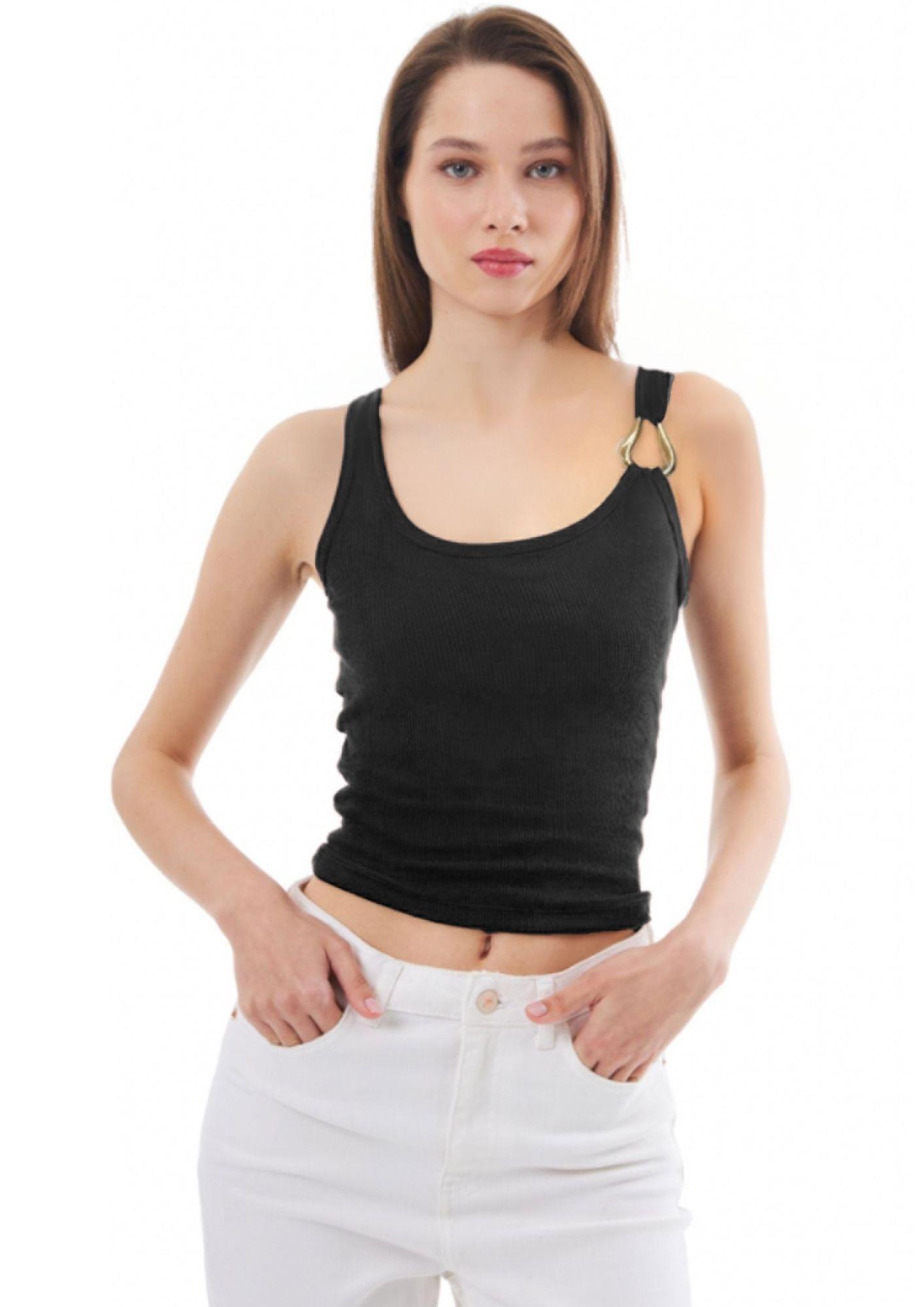 Pamuklu Kalın Askılı Fitilli Toka Detaylı Kadın Atlet 3lü Paket