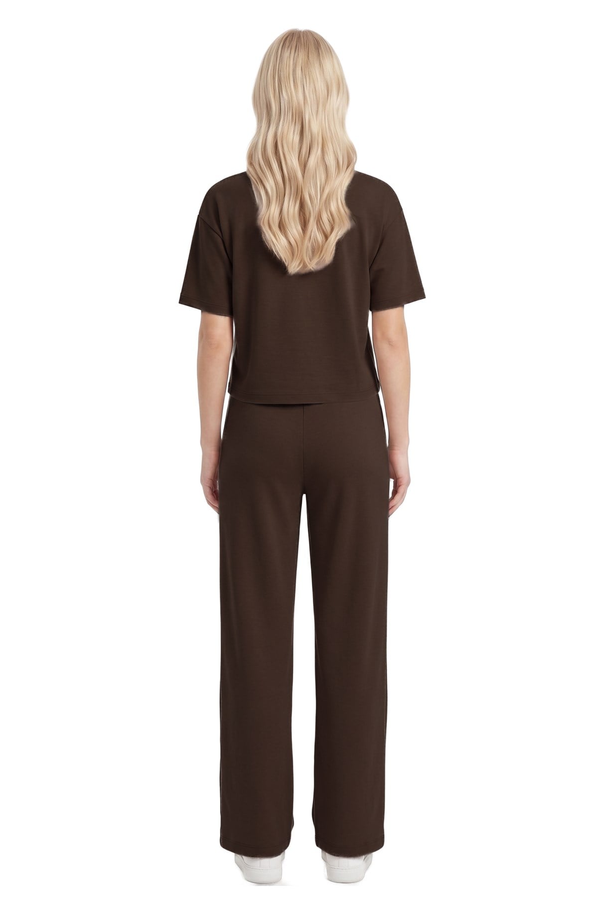 Premium - Sway Collection | Kahverengi Basic Yüksel Bel Modal Bol Paça Kadın Pantolon