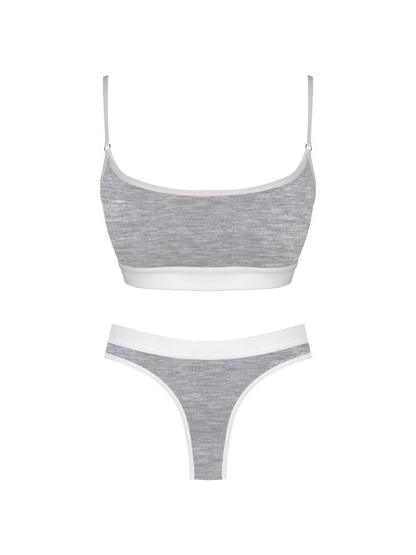 Gri Pamuklu Lastik Detaylı Ayarlanabilir Askılı Kadın Sütyen Takımı