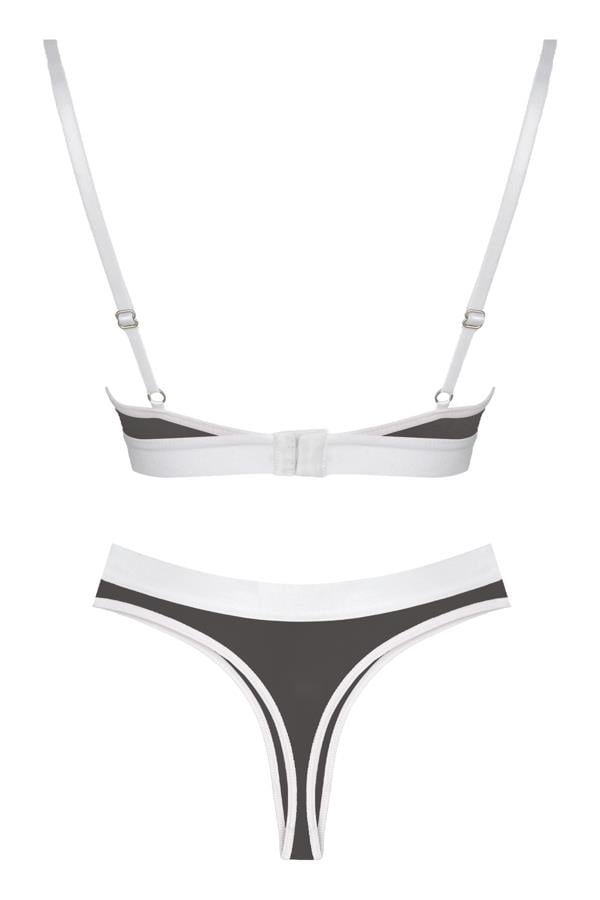 Siyah Beyaz Lastik Detaylı Transparan Tüllü Ayarlanabilir Askılı Kadın Sütyen Takımı