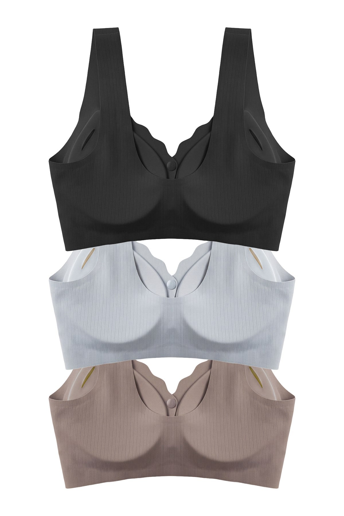 Seamless Bra - Feel | Lazer Kesim Çizgi Detaylı Önü Açılabilir Dikişsiz Kadın Sütyen 3lü Paket-2