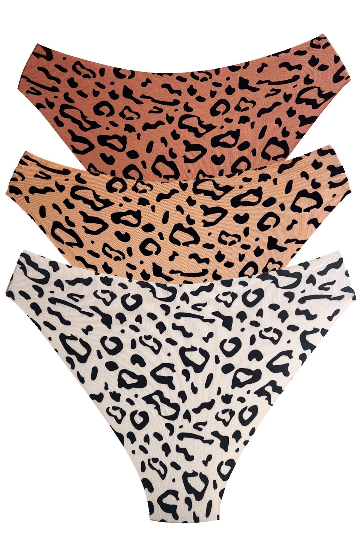 Basic Desenli Lazer Kesim Kadın Bikini Külot 3lü Paket-2