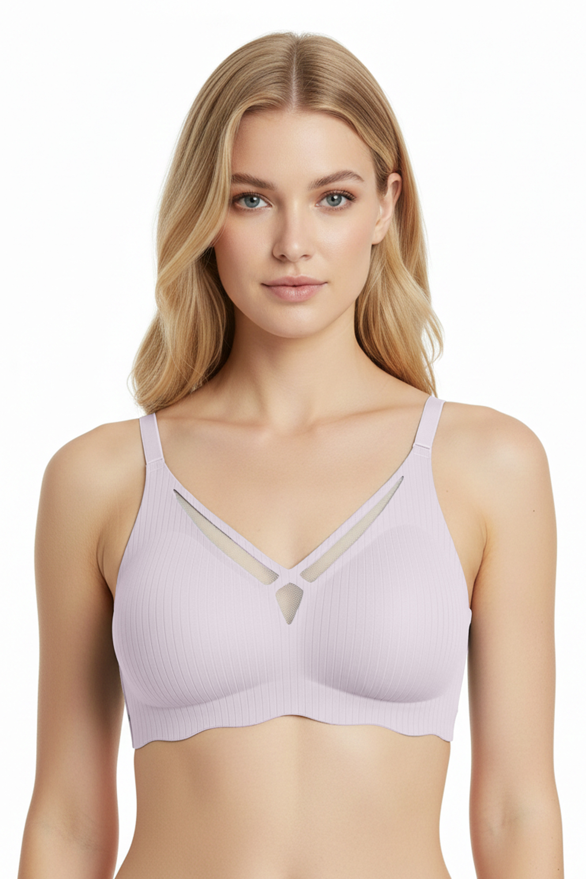 Seamless Bra - Liny | Lila Lazer Kesim Dikişsiz Çizgi Desenli Dekolteli Kadın Sütyen