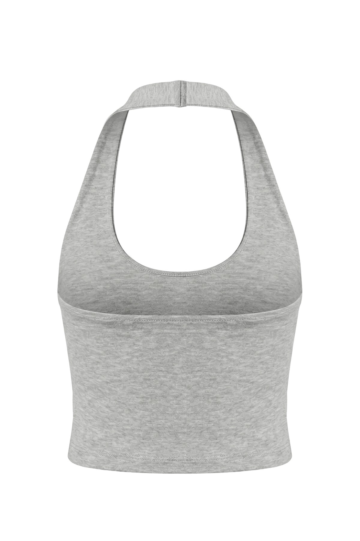 Gri Melanj Viskon Halter Yaka Sırt Dekolteli Kadın Crop Atlet