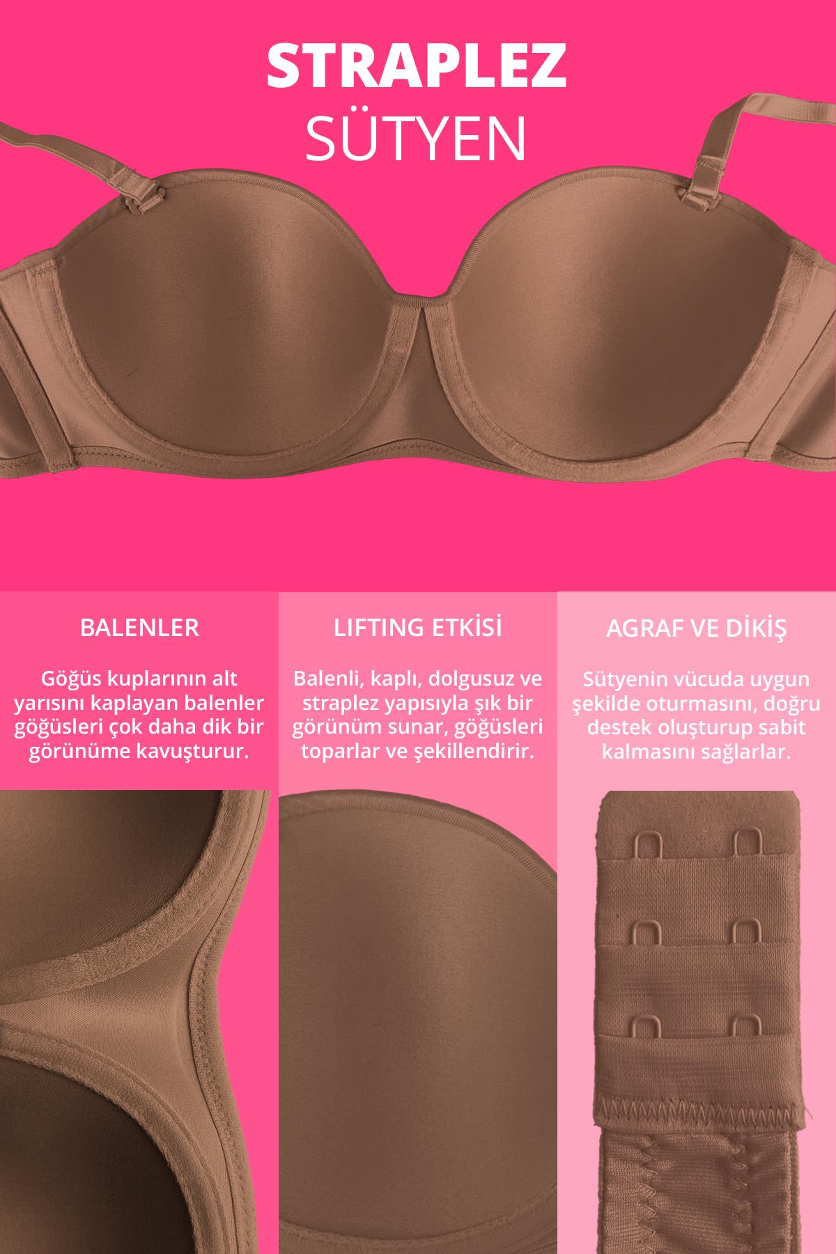 Balenli Toparlayıcı Dolgusuz Straplez Sütyen 3lü Paket
