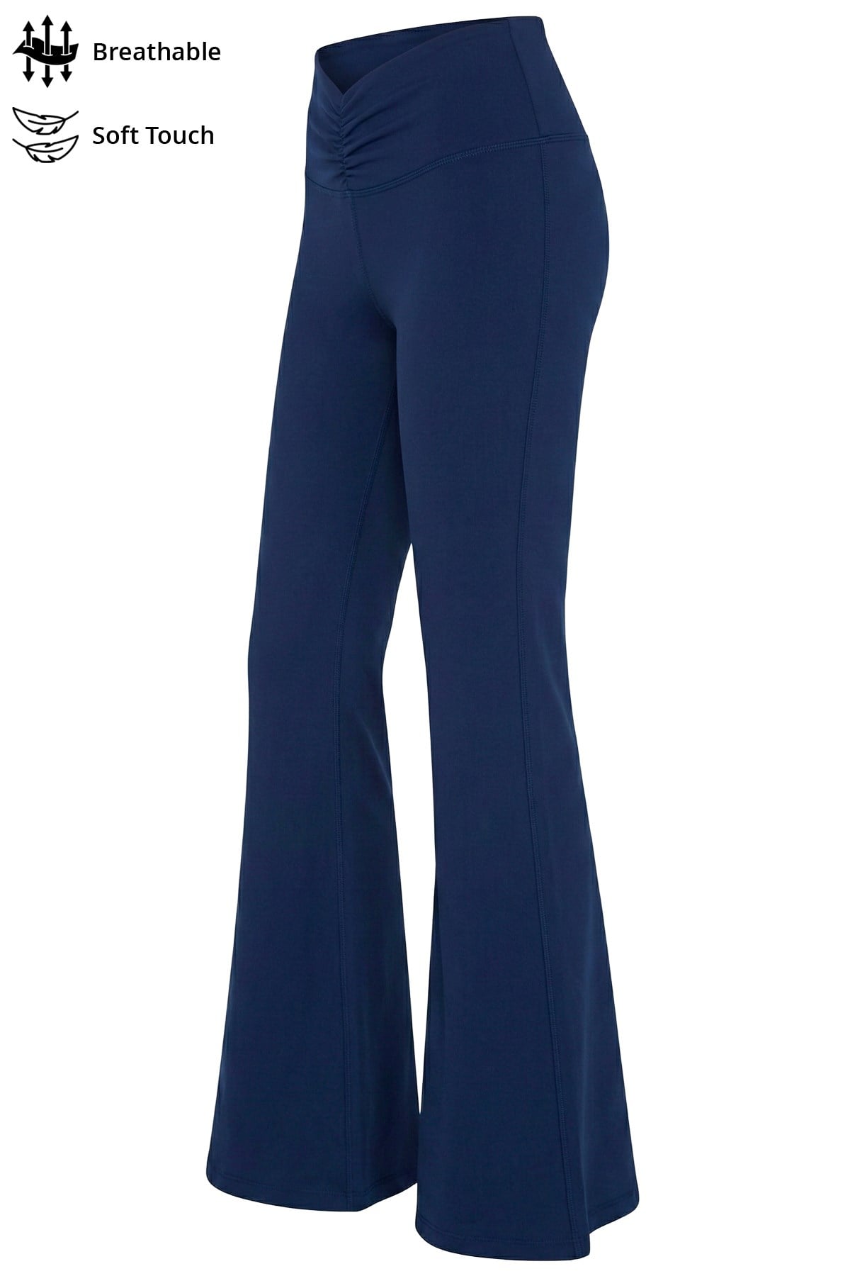 Lacivert Viskon Yüksek Bel Önü Büzgülü İspanyol Paça Kadın Pantolon Flared