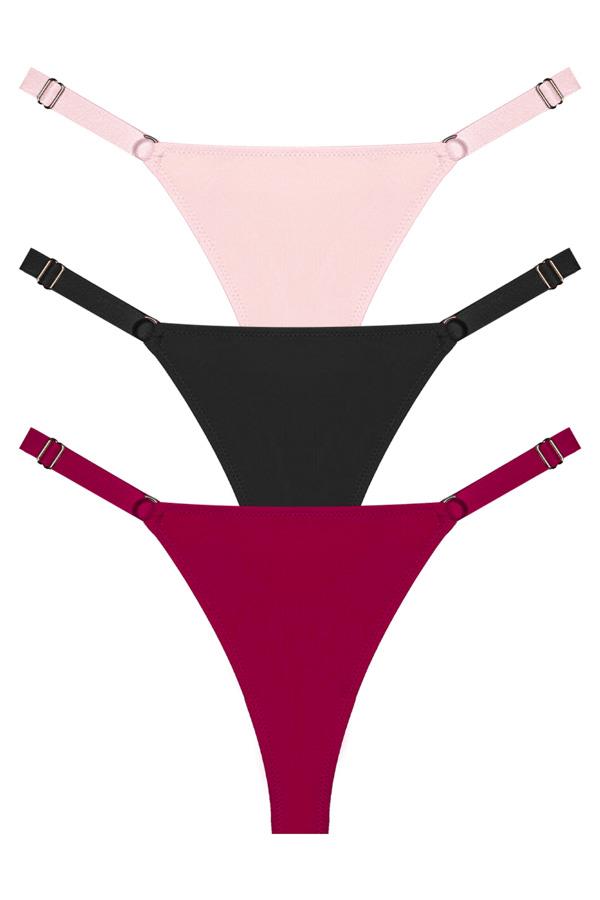 Halka Detaylı Ayarlanabilir Lastikli Kadın Tanga Külot 3lü Paket - 2
