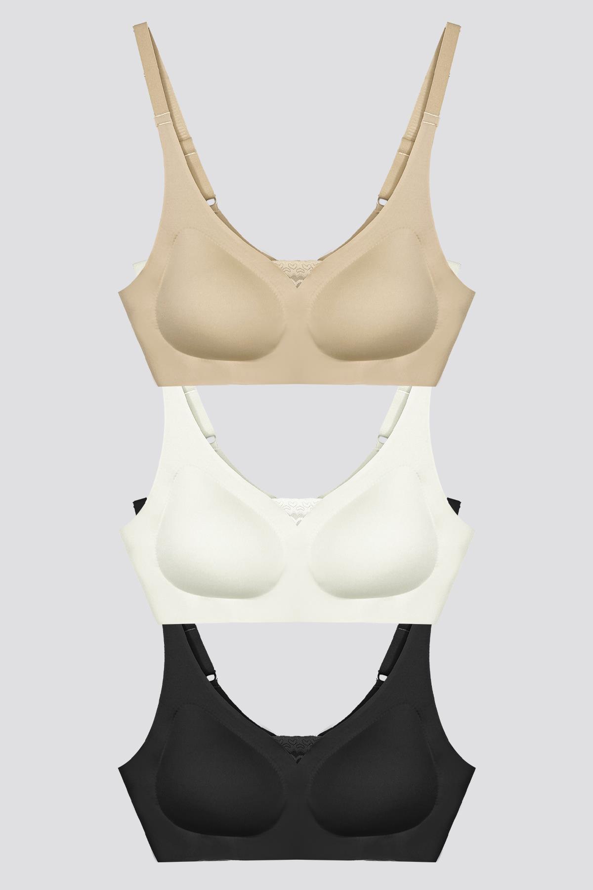 Lazer Kesim Dikişsiz Çıkarılabilir Pedli Hayalet Sütyen Dantel Detay Ayarlanabilir Askı - 3lü Paket
