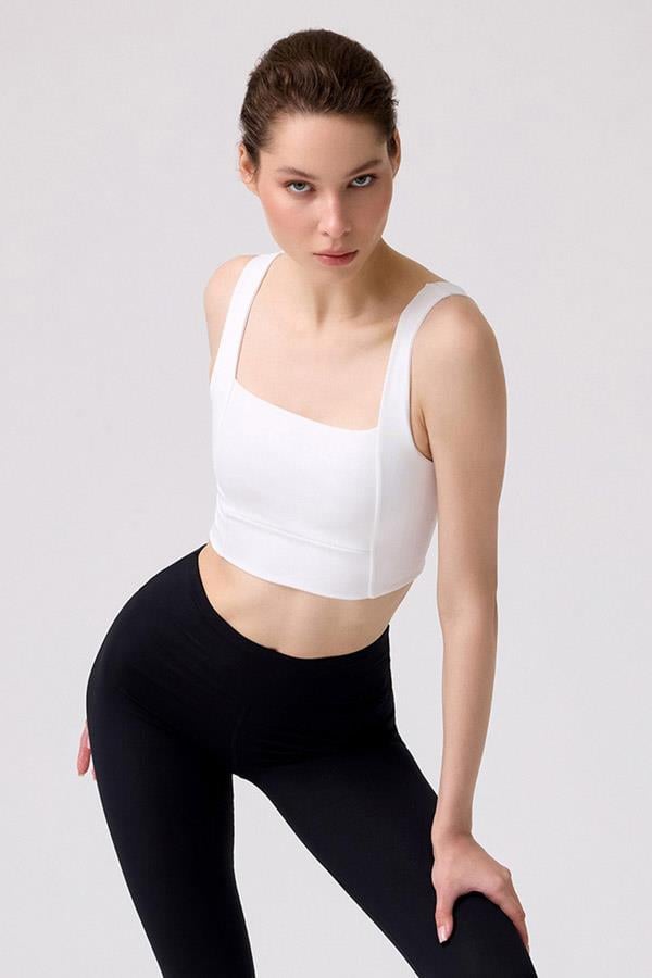 Krem Kare Yaka Crop Top Büstiyer