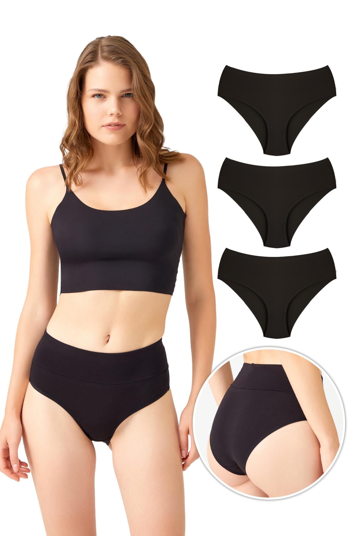 Pamuklu Yüksek Bel Toparlayıcı Kadın Bikini Külot 3lü Paket - 2