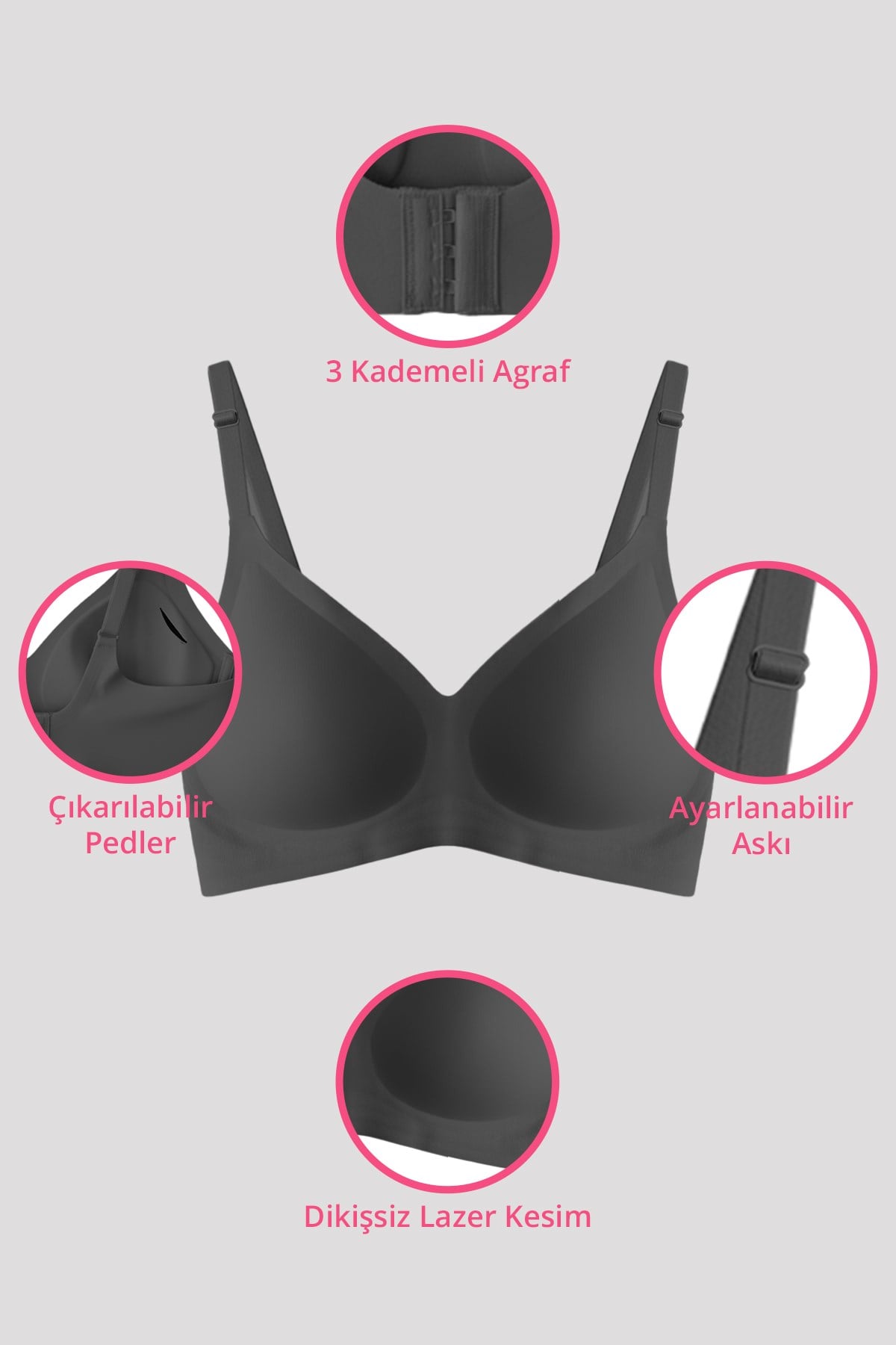 Seamless Bra - Soft | Lazer Kesim Balensiz Ayarlanabilir Askılı Dikişsiz Kadın Sütyen 2li Paket-2