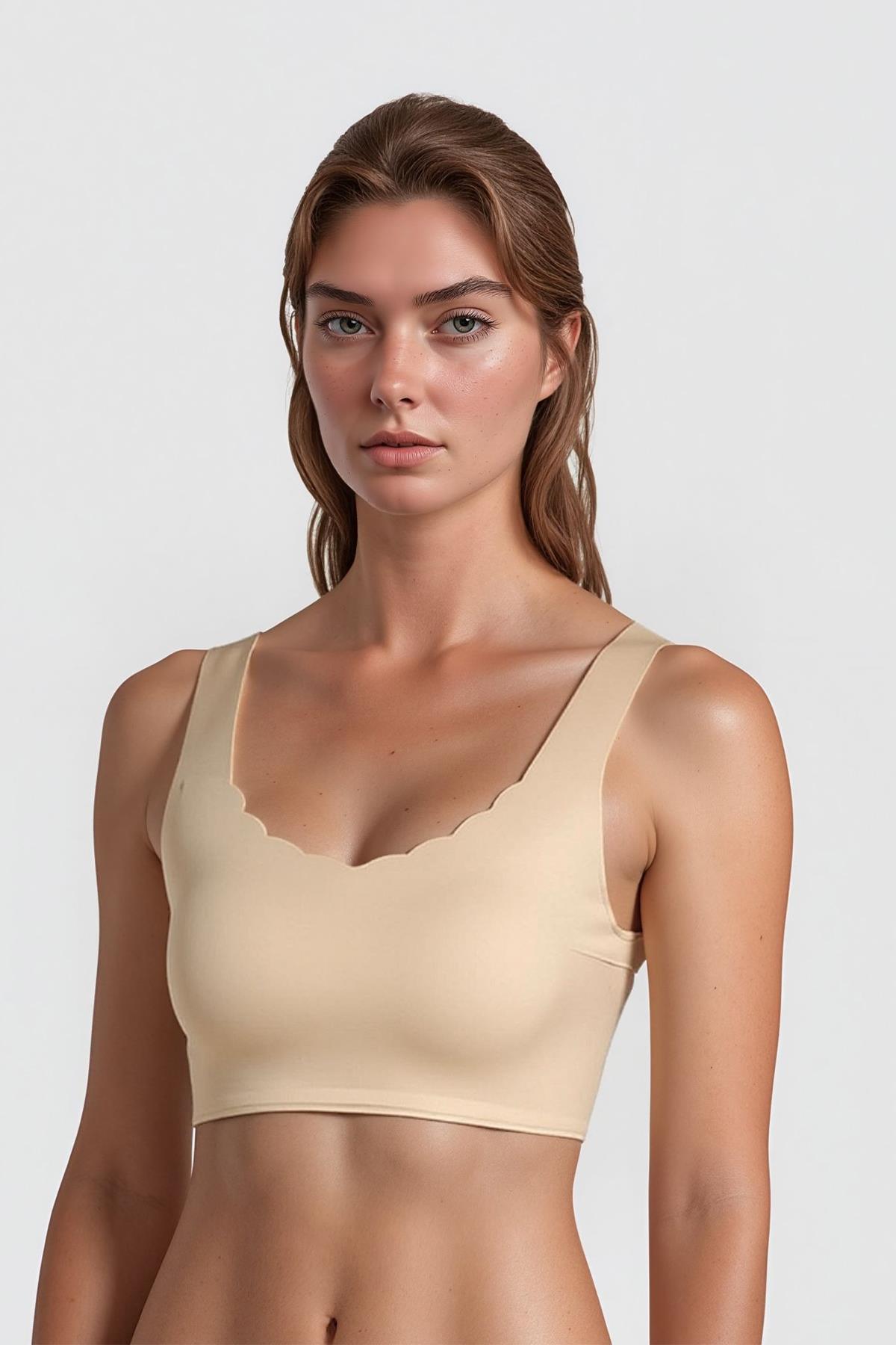 Ten Dikişsiz Lazer Kesim Sütyen Pedli Kadın Hayalet Sütyen Dalga Detaylı