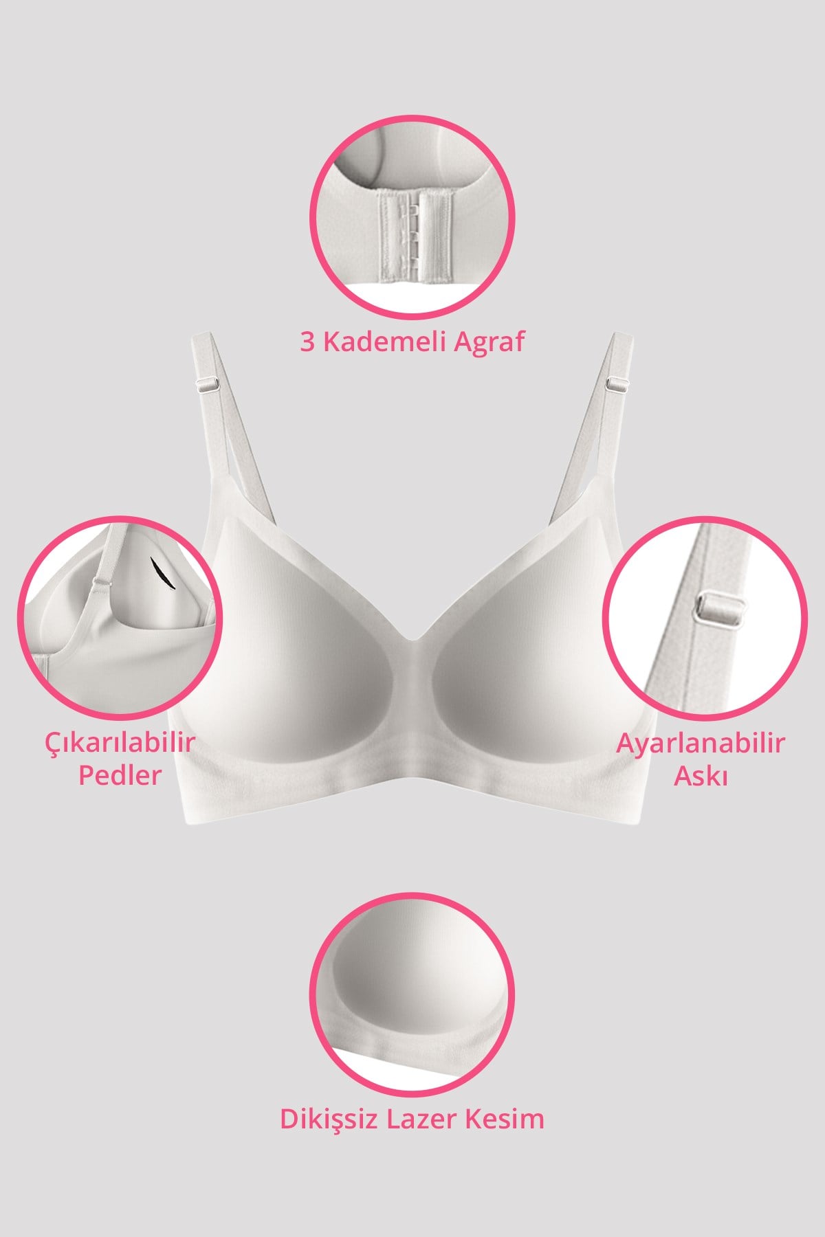 Seamless Bra - Soft | Lazer Kesim Balensiz Ayarlanabilir Askılı Dikişsiz Kadın Sütyen 2li Paket-5