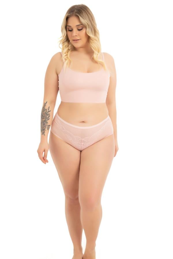 Transparan Tüllü Dantel Detaylı Beli Lastikli Büyük Beden Kadın Bikini Külot 3lü Paket