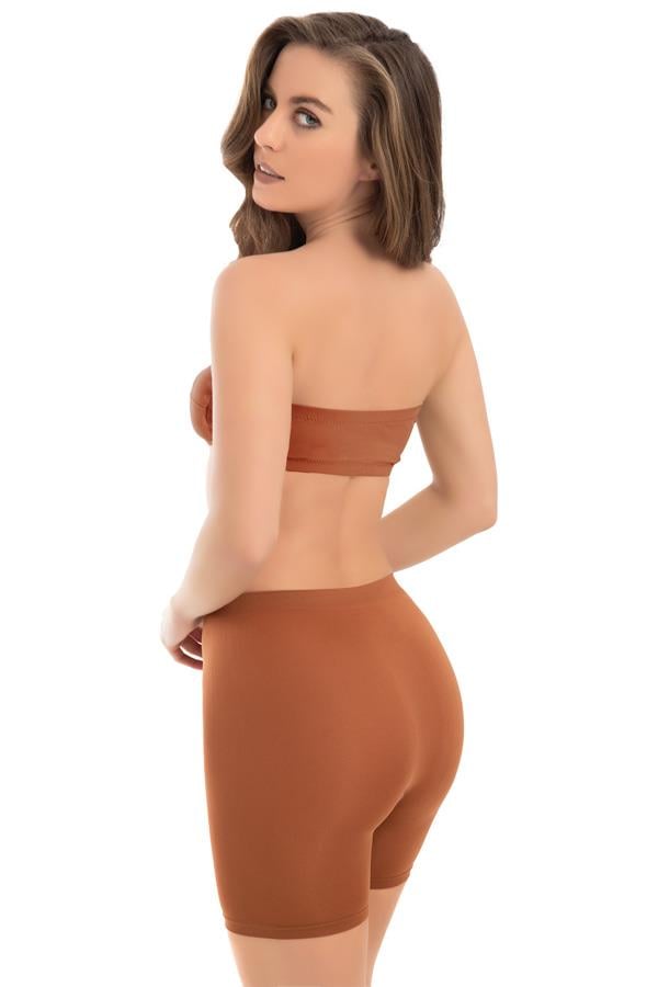 Cottonhill Premium - Kadın Kahverengi Ultra-Rahat Seamless Yüksek Bel Uzun Paça Boxer