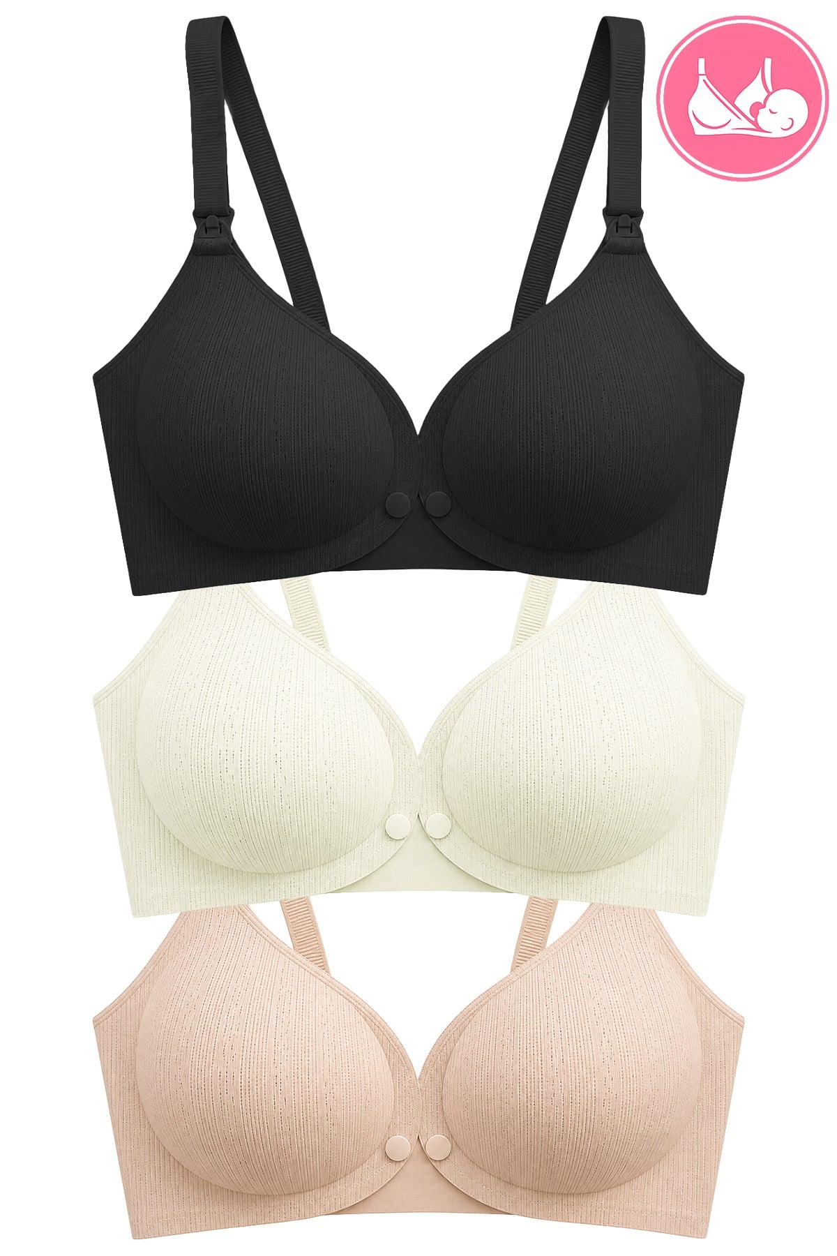 Seamless Bra - Mavelle | Lazer Kesim Klipsli ve Çıtçıtlı Önü Açılabilir Emzirme Sütyeni 3lü Paket