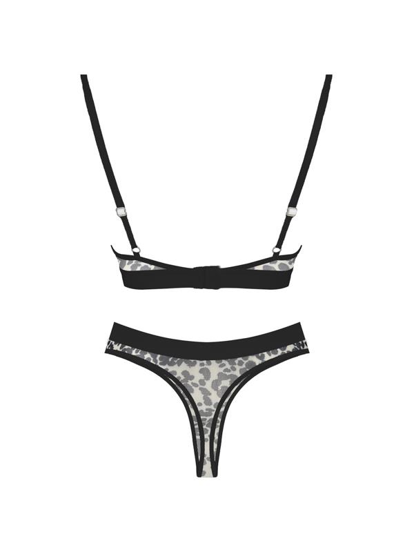 Ten Leopar Desenli Ayarlanabilir Askılı Transparan Tüllü Kadın Sütyen Takımı