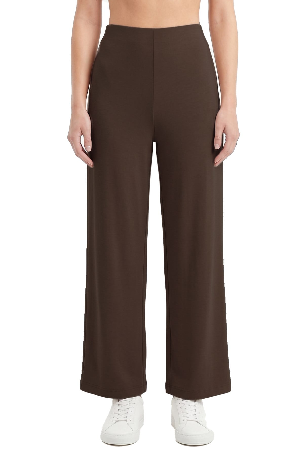 Premium - Sway Collection | Kahverengi Basic Yüksel Bel Modal Bol Paça Kadın Pantolon