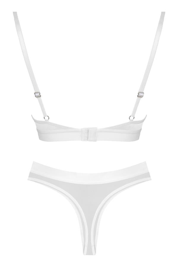 Beyaz Lastik Detaylı Transparan Tüllü Ayarlanabilir Askılı Kadın Sütyen Takımı