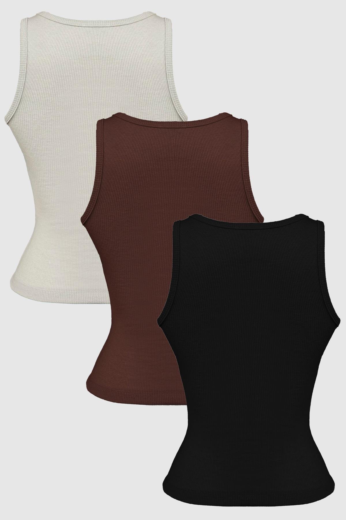 Pamuklu Kalın Askılı Fitilli Toka Detaylı Kadın Atlet 3lü Paket