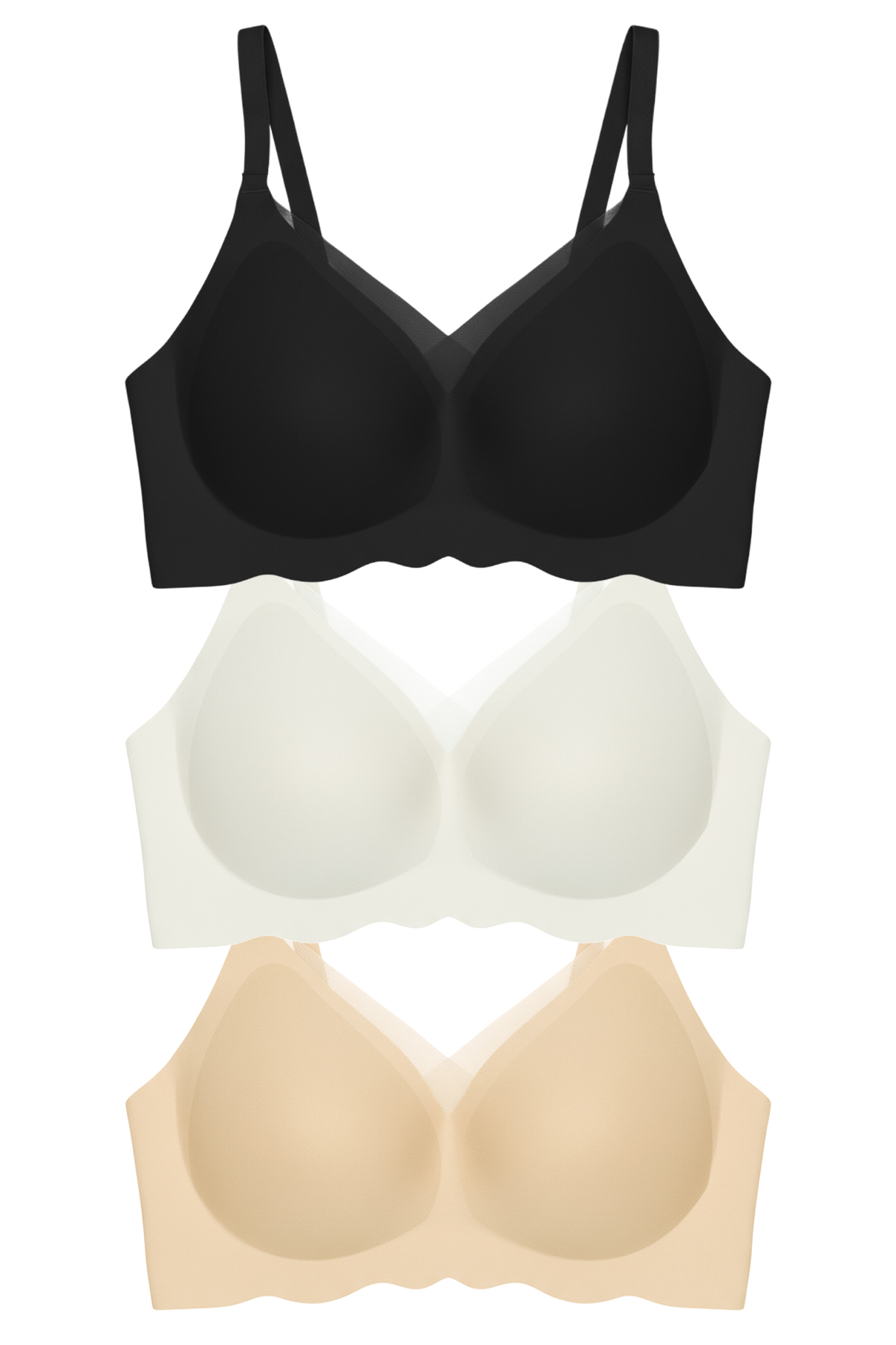 Seamless Bra - Touch | Lazer Kesim Dikişsiz Tül ve Dalga Detaylı Balensiz Kadın Sütyen 3lü Paket