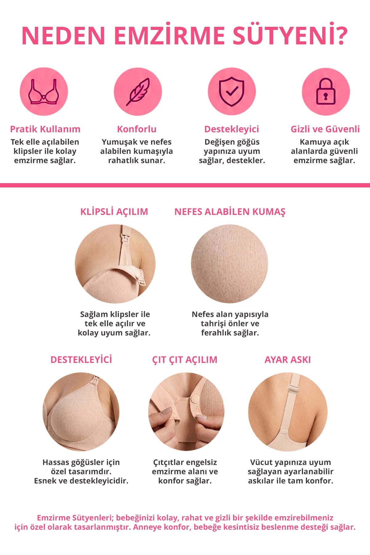 Seamless Bra - Mavelle | Ten Lazer Kesim Klipsli ve Çıtçıtlı Önü Açılabilir Emzirme Sütyeni
