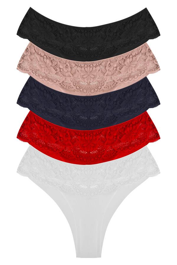 Dantelli Lazer Kesim Kadın Brezilya Külot 5li Paket