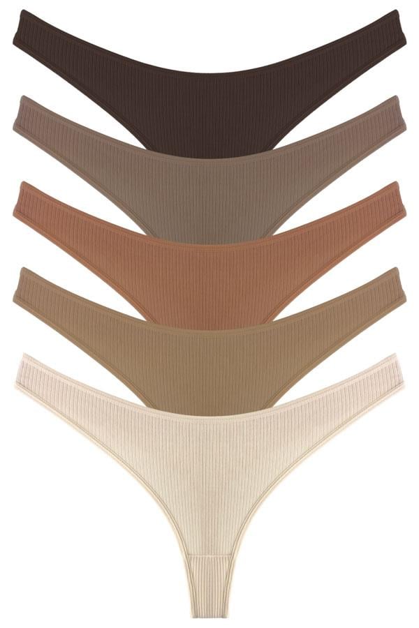 Kadın Pamuklu ve Likrali Fitilli Kaşkorse Tanga Külot 5li Paket-2