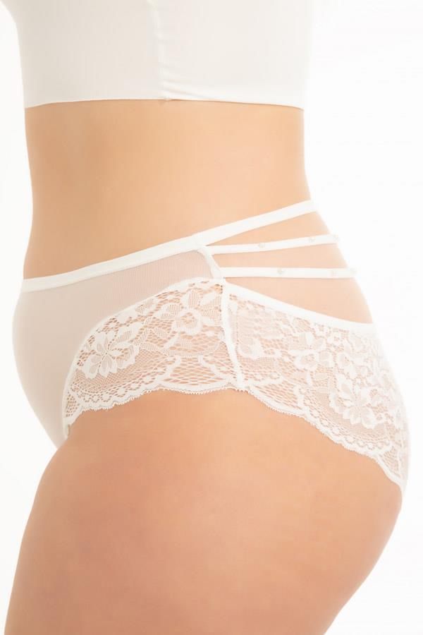 Transparan Tüllü Dantel ve Taş Detaylı Büyük Beden Kadın Bikini Külot 3lü Paket-2