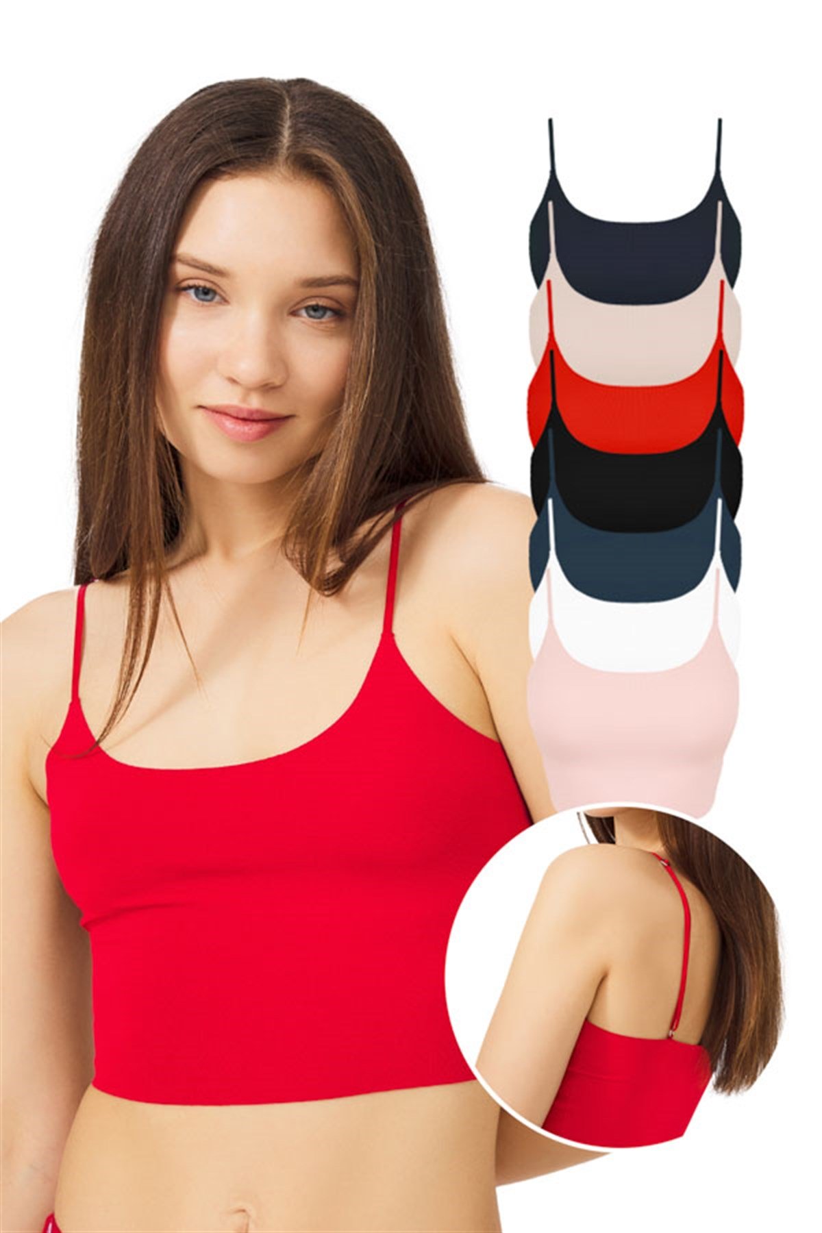 Ayarlanabilir İnce Askılı Lazer Kesim Crop Büstiyer 7li Paket