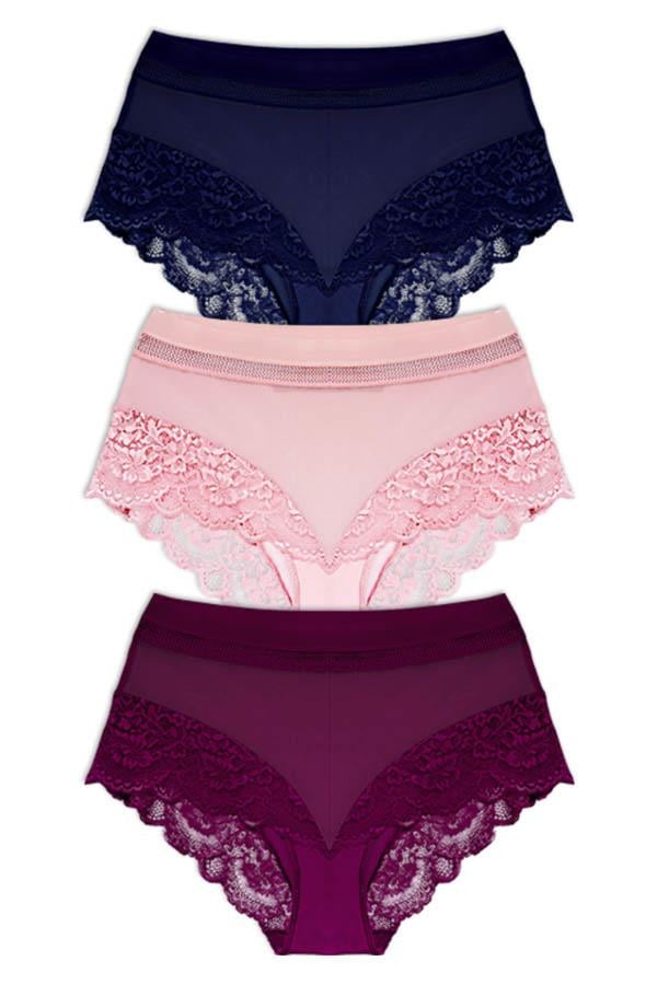 Dantel Detaylı Transparan Büyük Beden Bikini Külot 3lü Paket-2