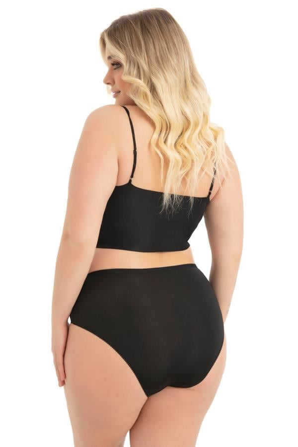 Transparan Tüllü Dantel Detaylı Beli Lastikli Büyük Beden Kadın Bikini Külot 3lü Paket