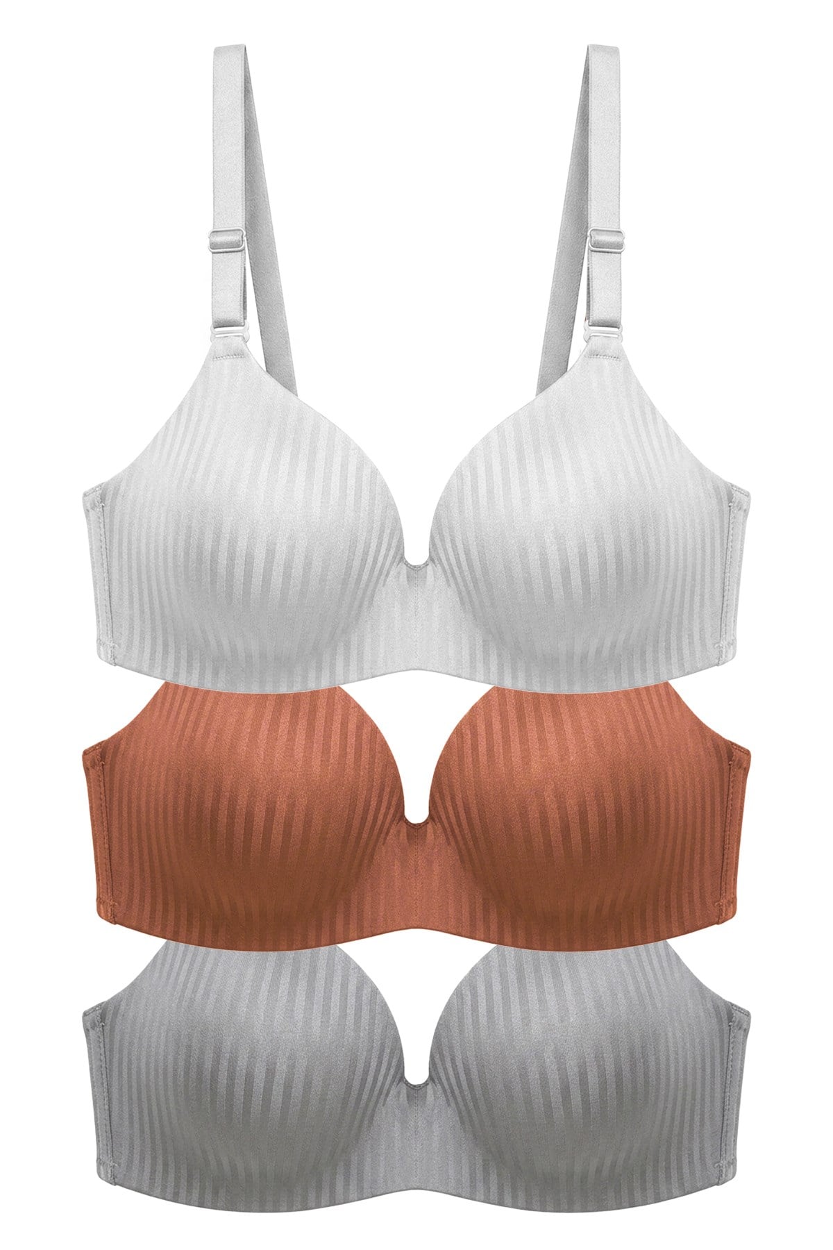Seamless Bra - Rivelle | Mikro Çizgi Desenli Balensiz Günlük Kadın Sütyen 3lü Paket