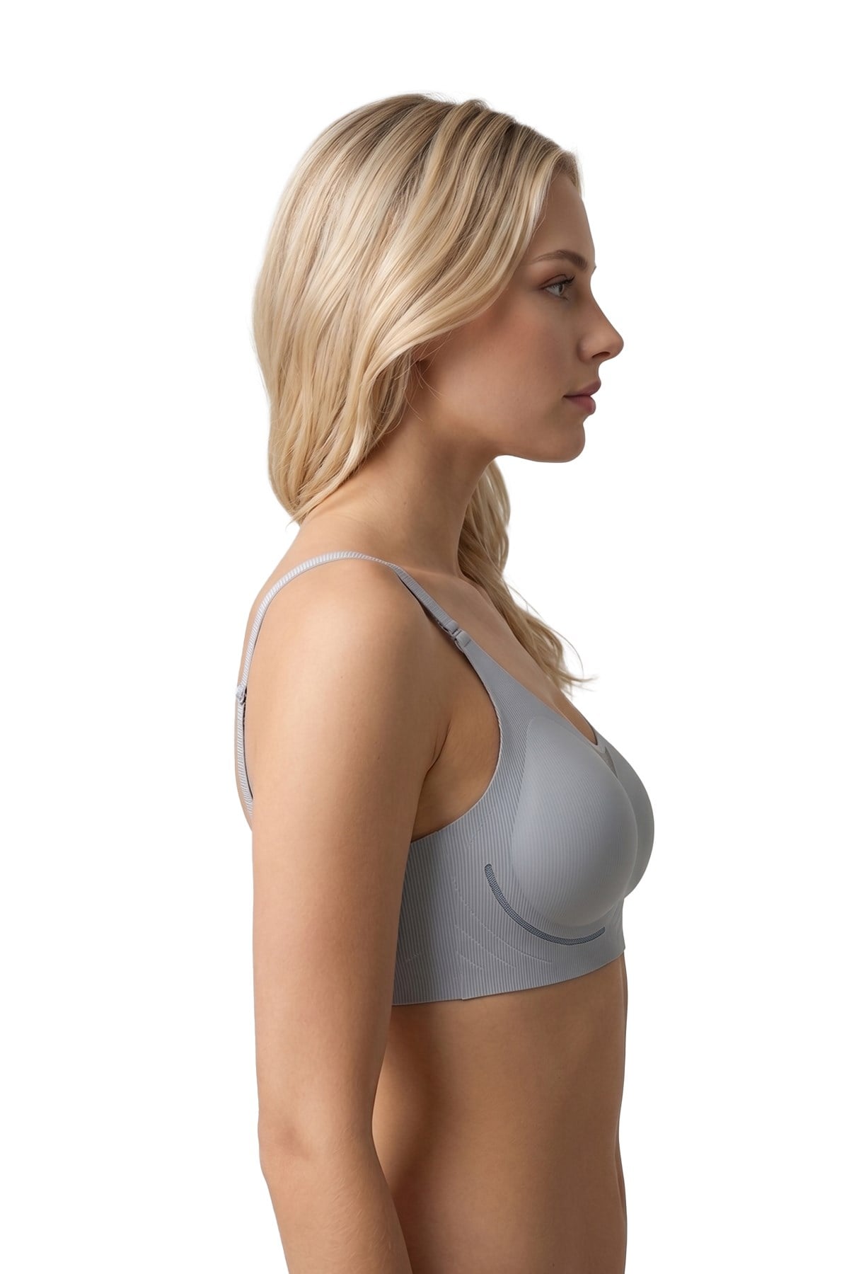 Seamless Bra - Avena | Gri Lazer Kesim Balensiz Çizgi Dokulu Tül Detaylı Kadın Sütyen