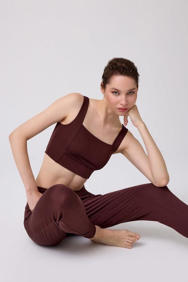 Kahverengi Yüksek Bel Çift Cepli Kadın Jogger Eşofman Altı