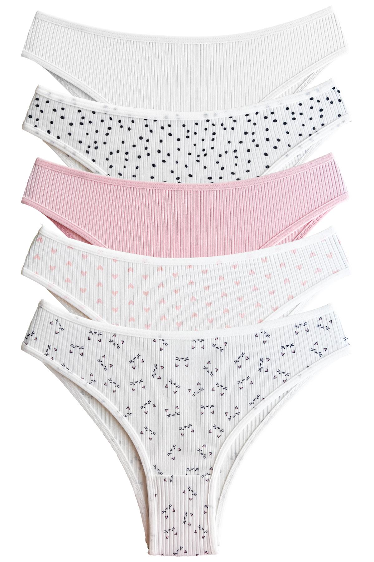 Pamuklu Desenli Kaşkorse Kadın Brezilya Külot 5li Paket