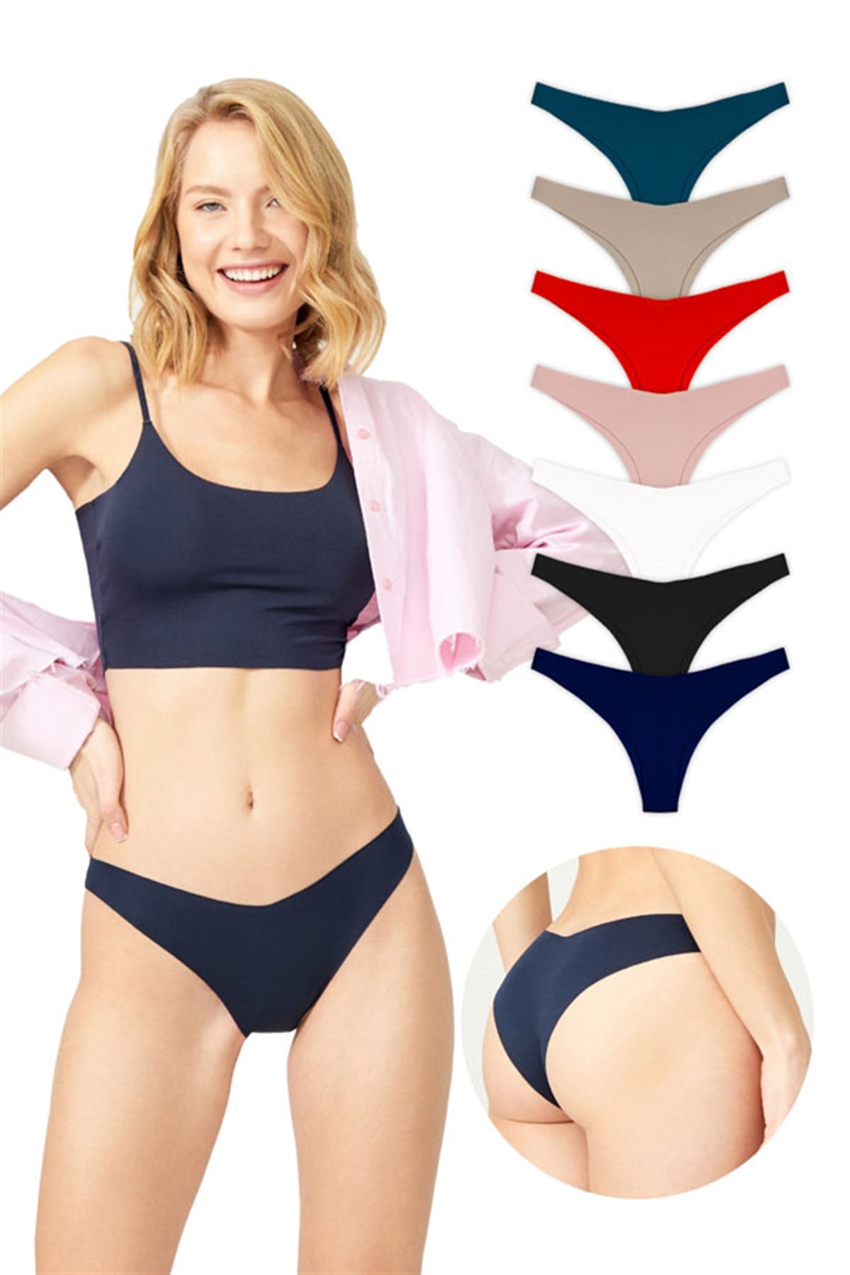 Basic İz Yapmayan Lazer Kesim Brezilya Külot 7li Paket