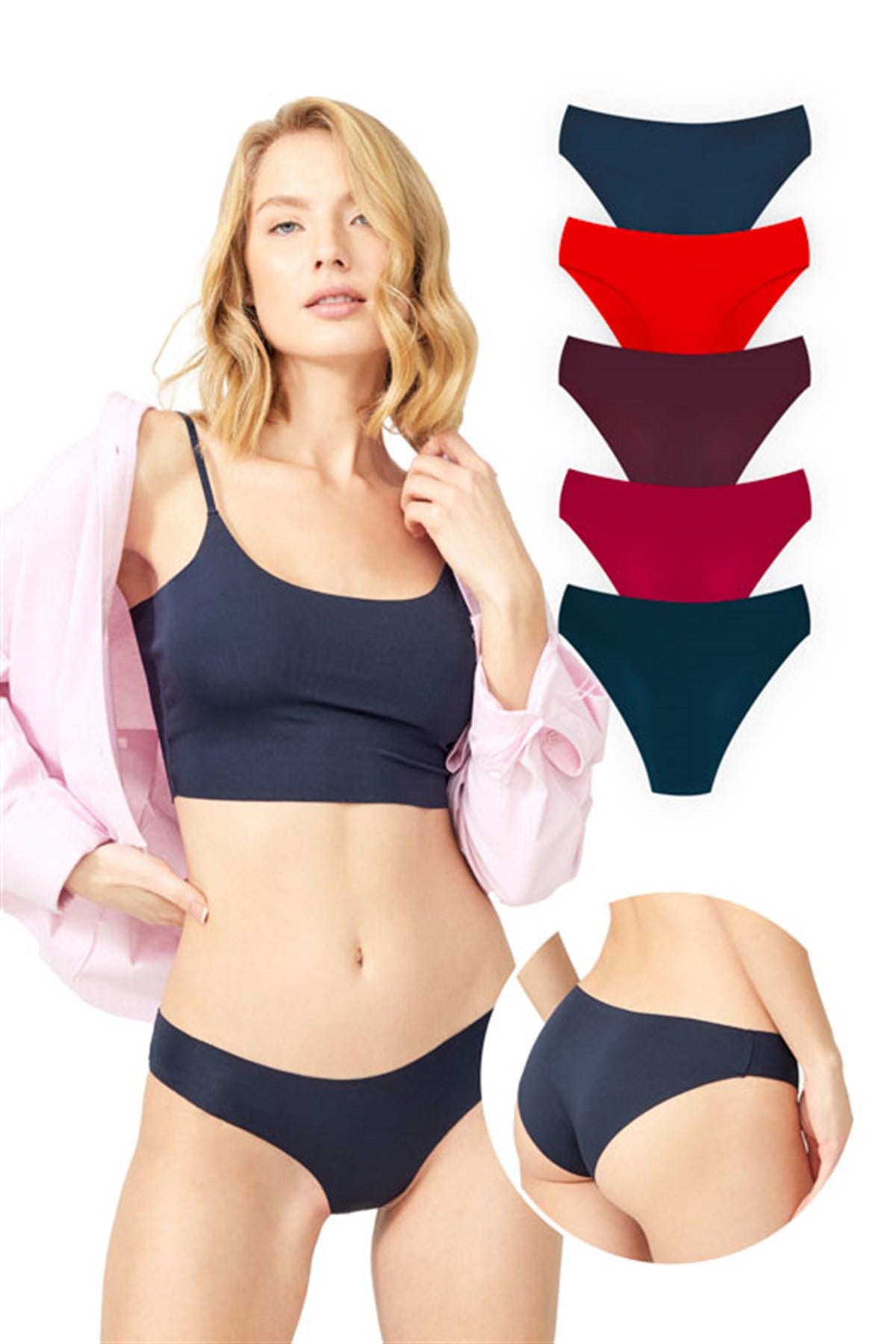 Basic İz Yapmayan Lazer Kesim Kadın Bikini Külot 5li Paket - 2
