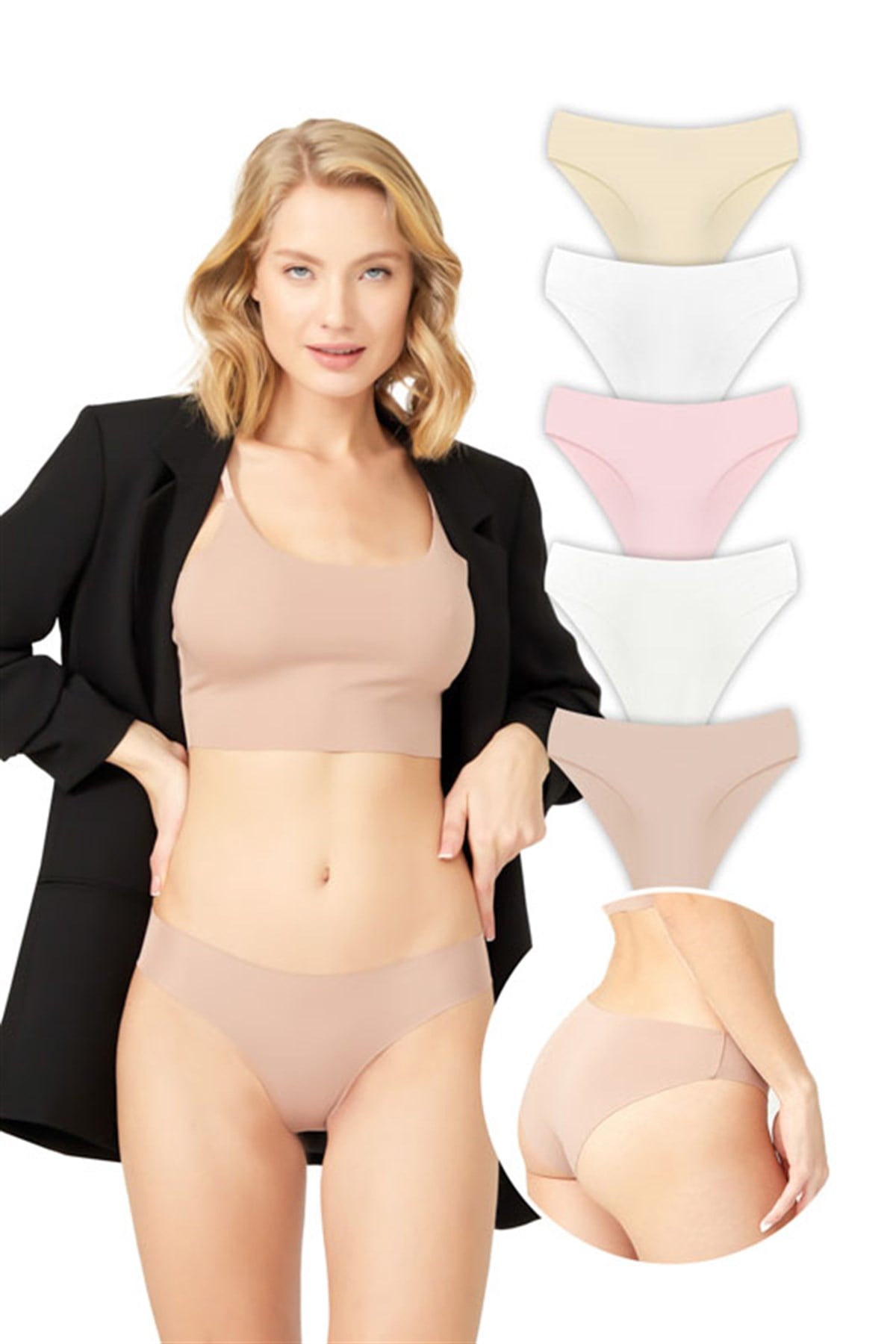 Basic İz Yapmayan Lazer Kesim Kadın Bikini Külot 5li Paket