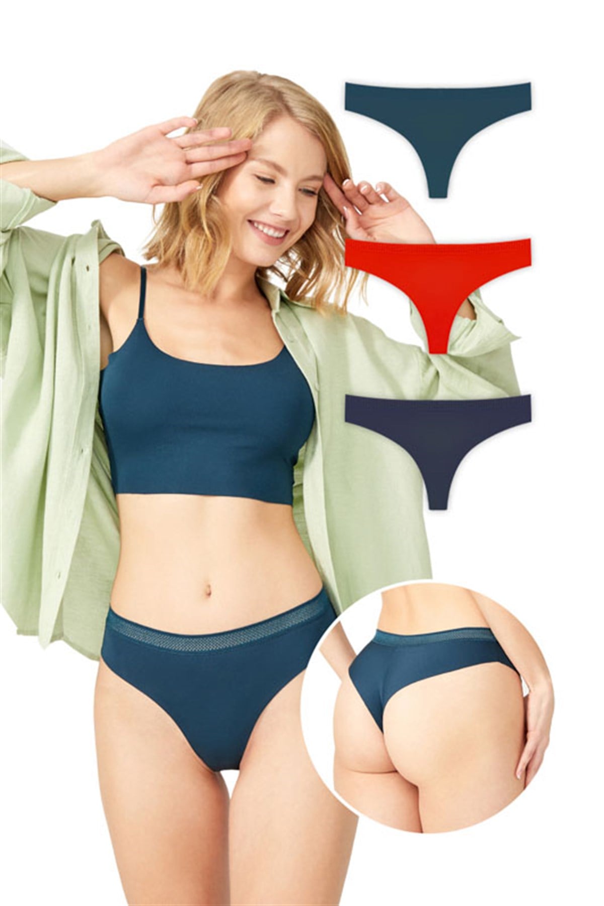 Basic Lazer Kesim File Lastikli Brezilya Külot 3lü Paket - 5