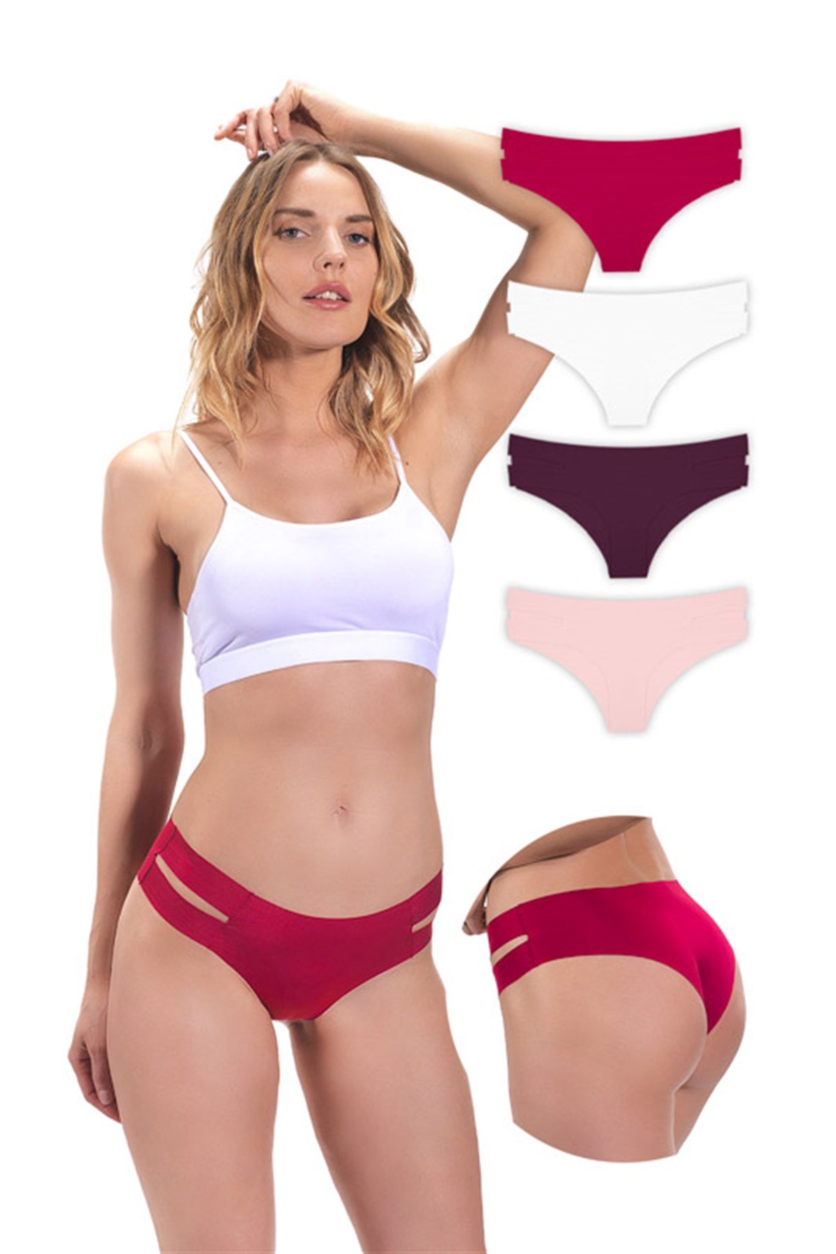 Basic Lazer Kesim Kadın Hipster Külot 4lü Paket - 2