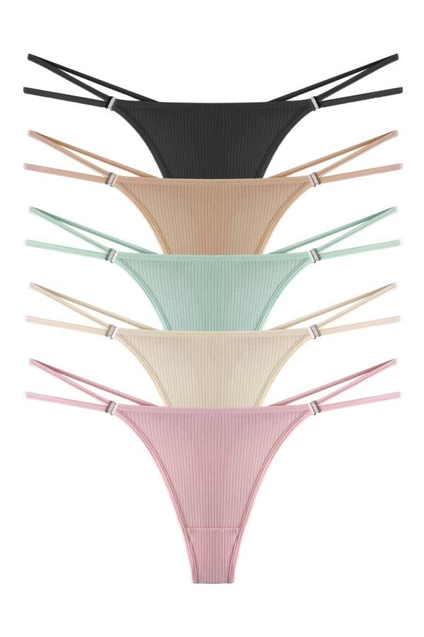 Kadın Taş Detaylı Fitilli Kaşkorse Tanga Külot 5li Paket