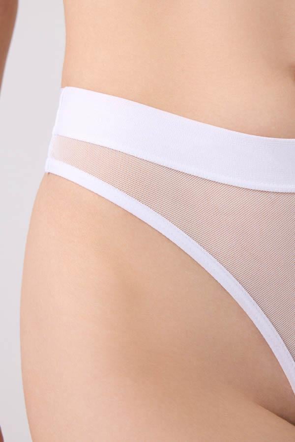 Beyaz Lastik Detaylı Transparan Tüllü Ayarlanabilir Askılı Kadın Sütyen Takımı