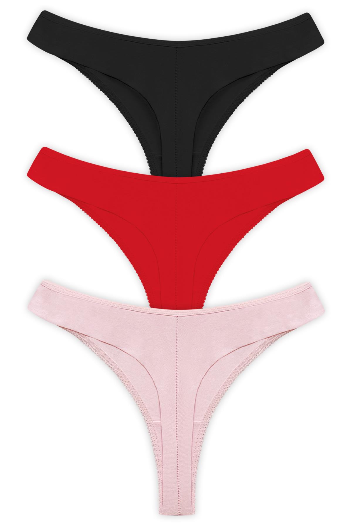 Basic Pamuklu Kadın Tanga 3lü Paket Külot - 5