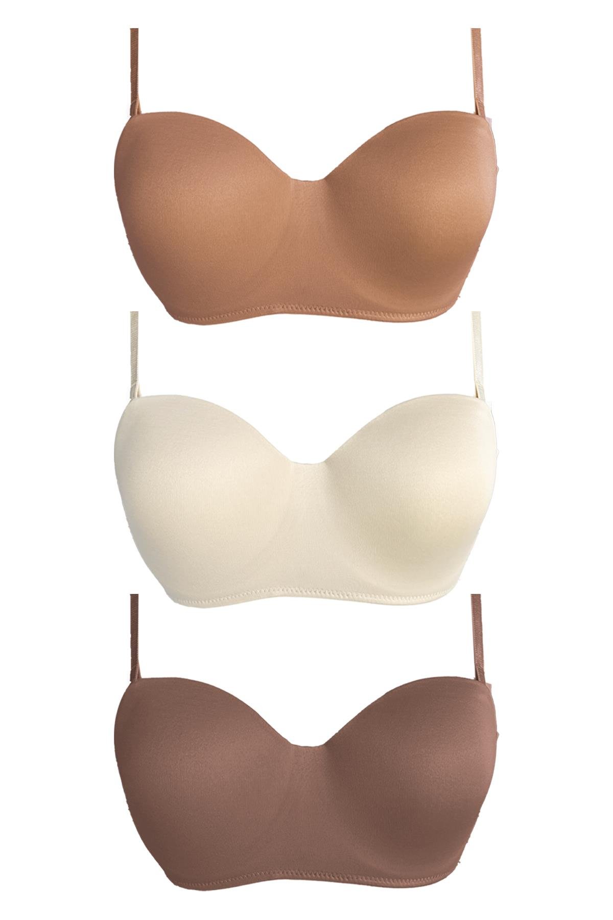 Balenli Toparlayıcı Dolgusuz Straplez Sütyen 3lü Paket