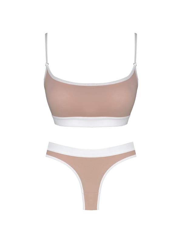 Kahverengi Pamuklu Lastik Detaylı Ayarlanabilir Askılı Kadın Sütyen Takımı