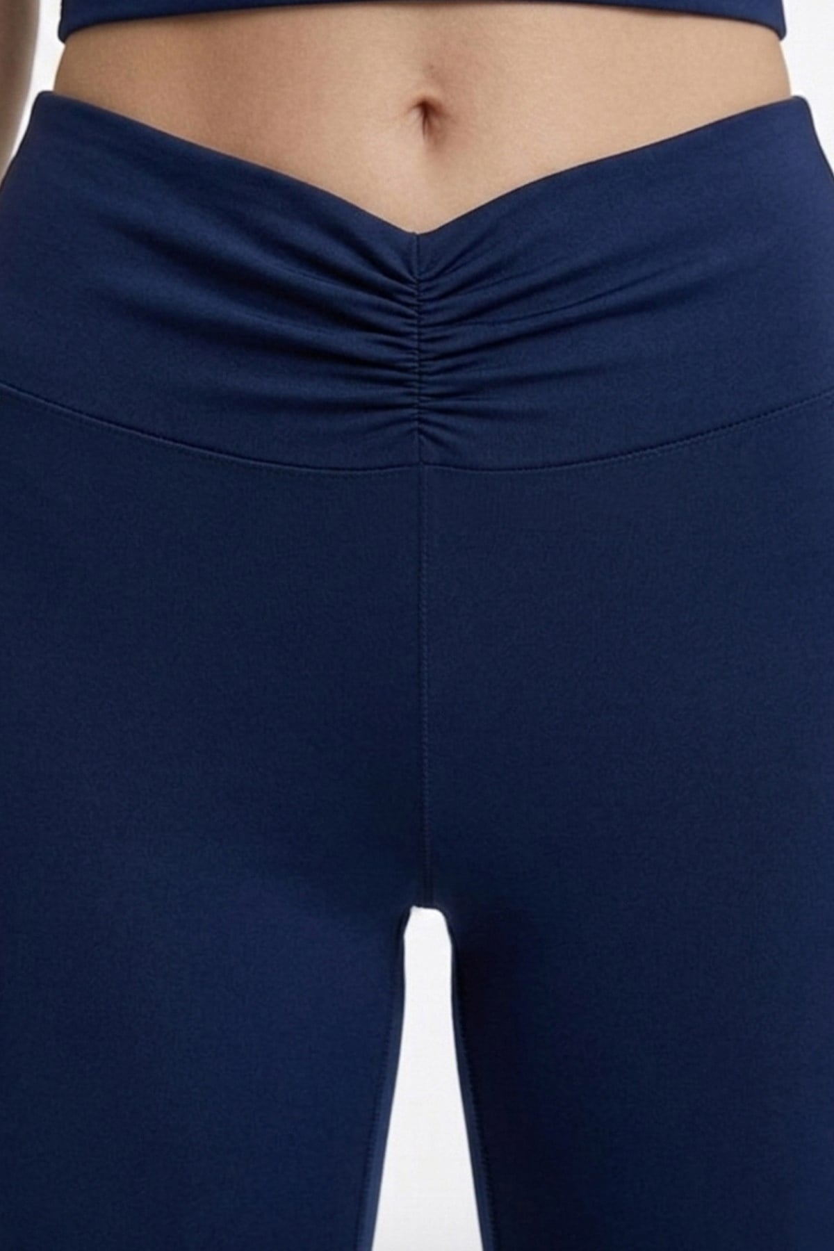 Lacivert Viskon Yüksek Bel Önü Büzgülü İspanyol Paça Kadın Pantolon Flared