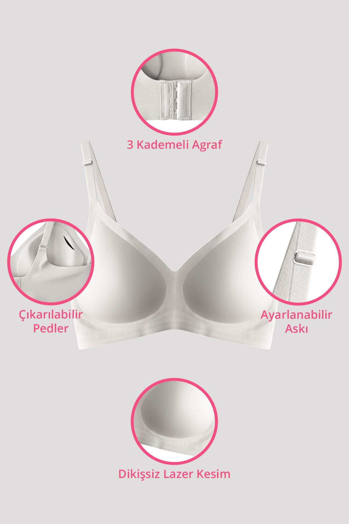 Seamless Bra - Pure | Krem Lazer Kesim Dikişsiz Ayarlanabilir Askılı Balensiz Kadın Sütyen