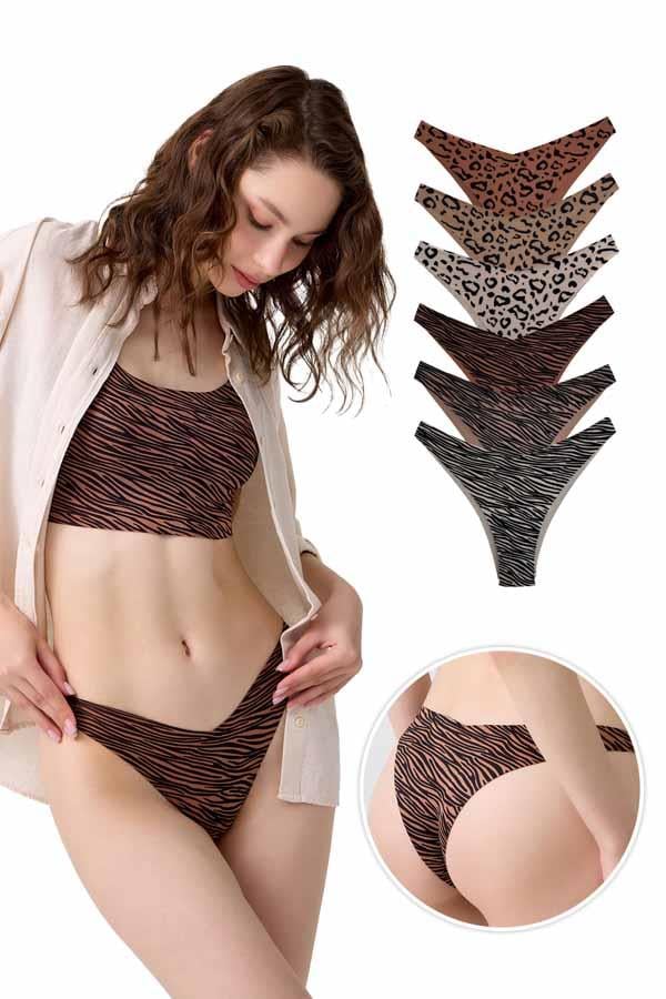 Basic Desenli Lazer Kesim Kadın Brezilya Külot 6lı Paket