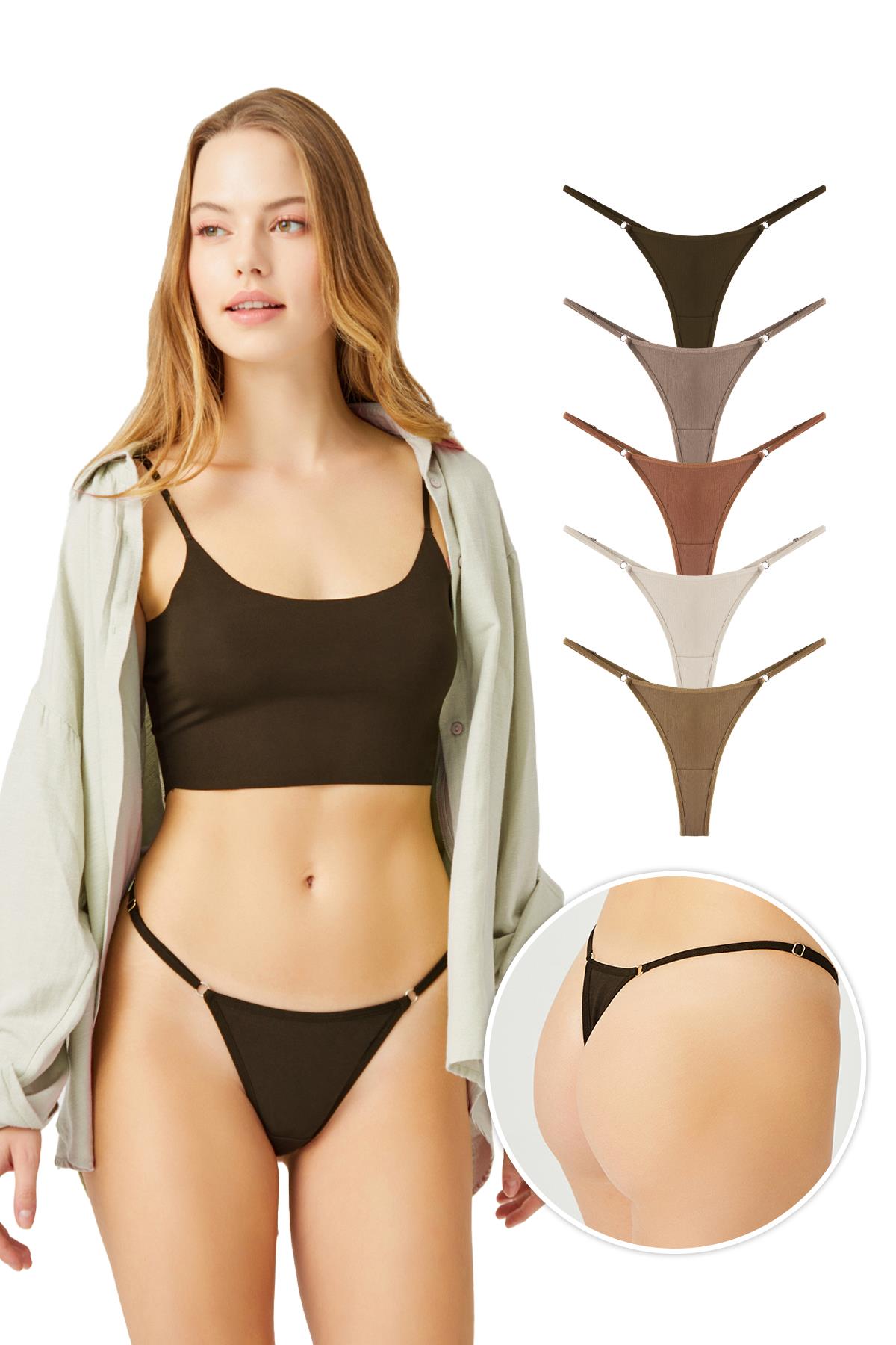 Basic Pamuklu Beli Ayarlanır Kadın Tanga Külot 5li Paket-2